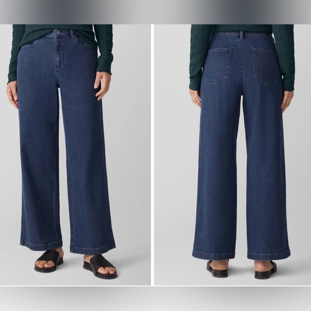 Eileen Fisher High Rise Straight Ankle Jeans Indigo Organic Cotton Size 10